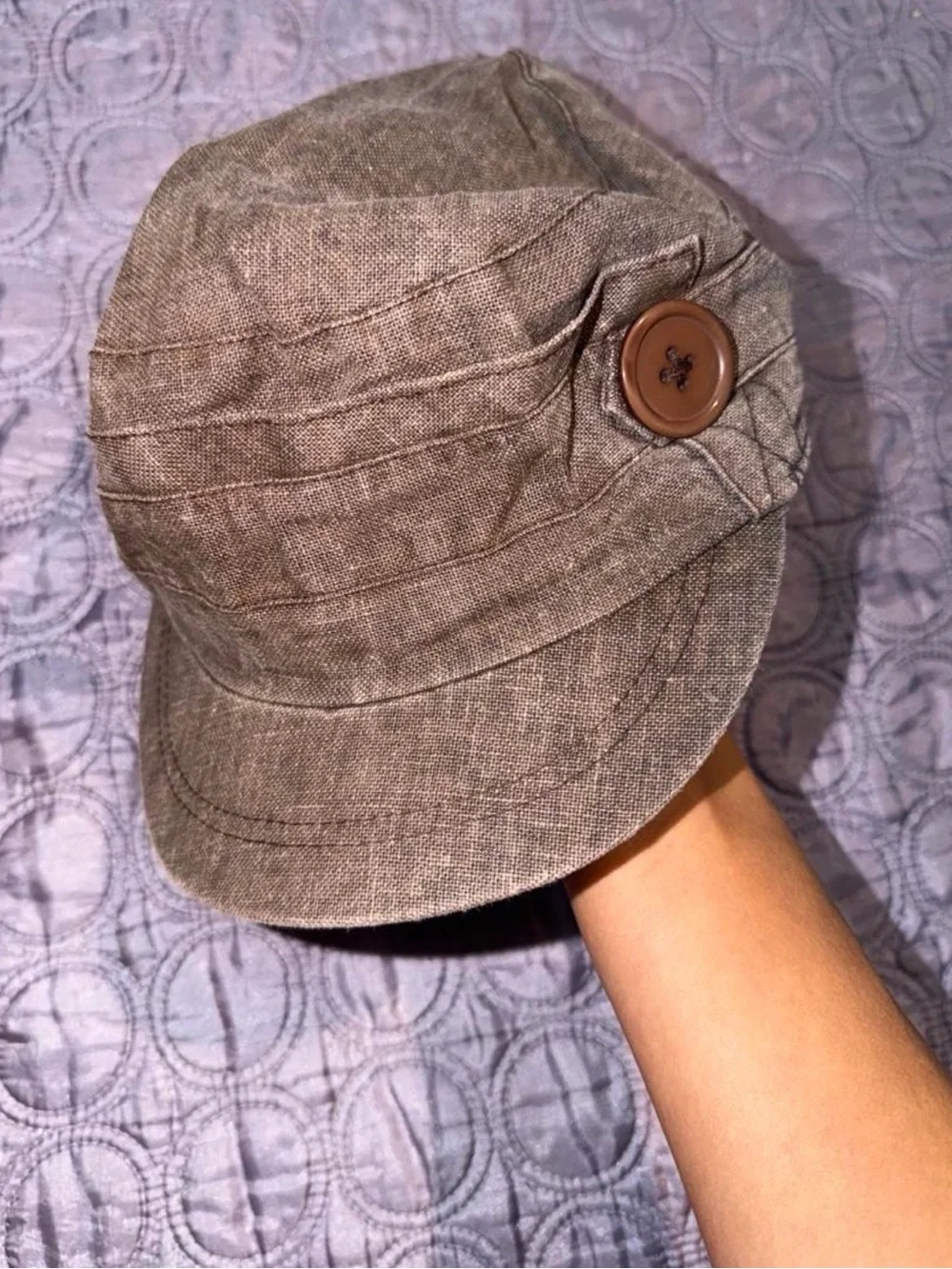 Brown Cadet Cap with Button Detail